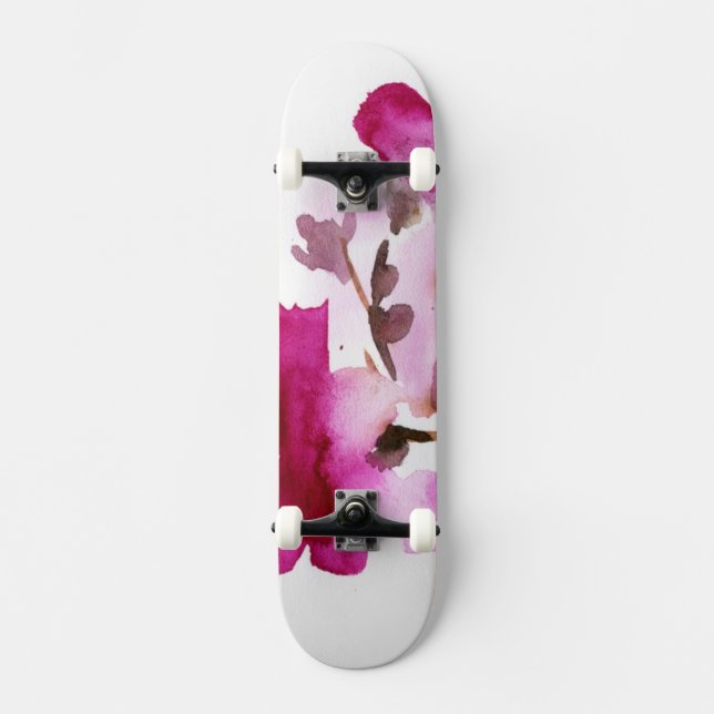Abstract floral watercolor paintings 4 skateboard (Front)