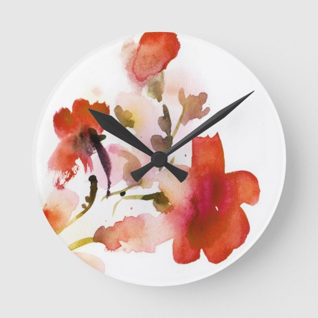 Abstract floral watercolor paintings round clock (Front)