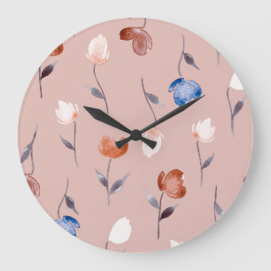 Abstract Floral Watercolor: Pastel Seamless. Large Clock