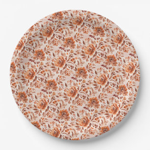 Abstract Floral Watercolor Pattern Autumn Colors Paper Plate