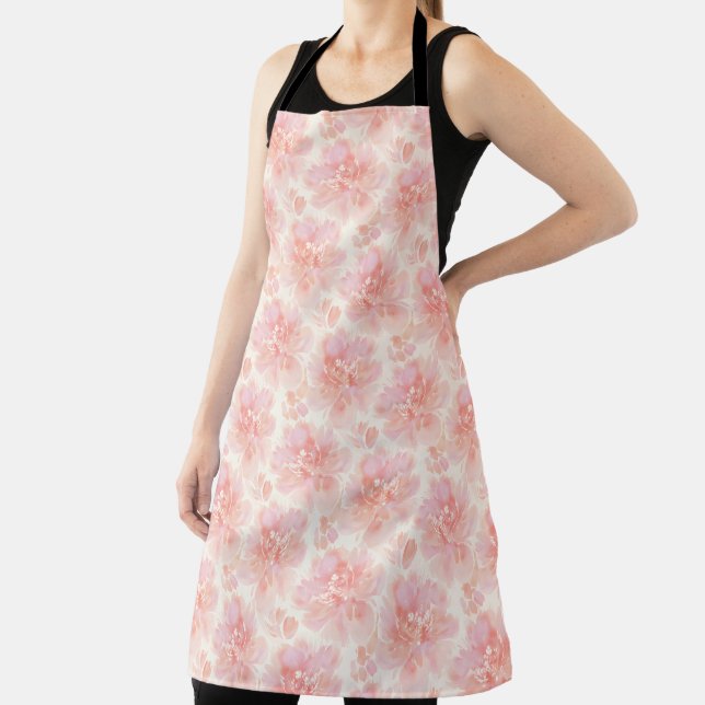 Abstract Floral Watercolor Pattern Peach and Pink Apron (Insitu)