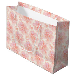 Abstract Floral Watercolor Pattern Peach and Pink Large Gift Bag
