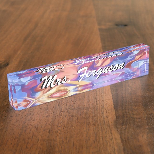 Abstract Floral Watercolor Personalized Nameplate (Side)
