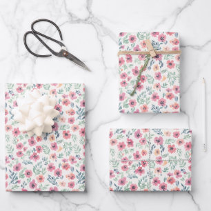 Abstract Floral Watercolor Teal Pink Peach Wrapping Paper Sheet