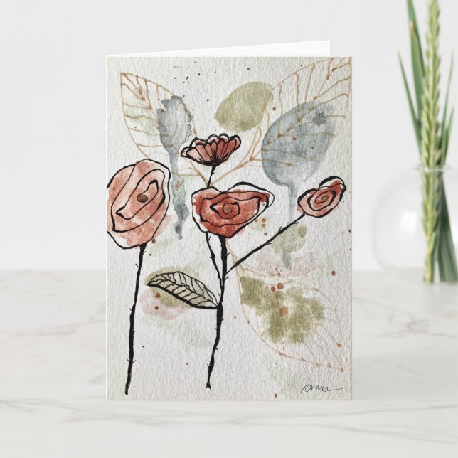 Abstract Floral Watercolordoodle Card (Front)