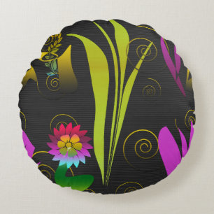 Abstract Floral with Spirals 1 Round Pillow