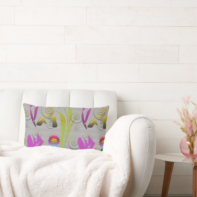 Abstract Floral with Spirals 2 Lumbar Pillow (Couch)