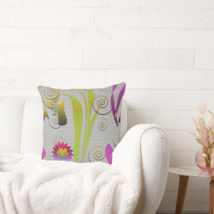 Abstract Floral with Spirals 2 Throw Pillow