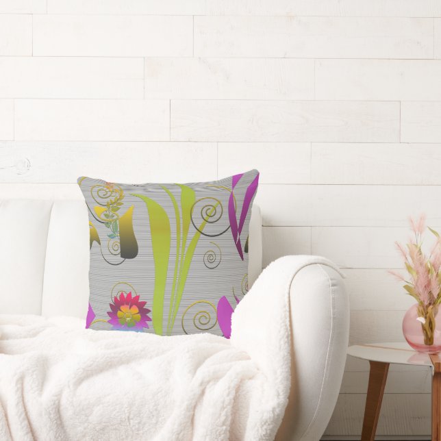 Abstract Floral with Spirals 2 Throw Pillow (Couch)