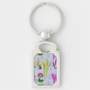 Abstract Floral with Spirals 3 Keychain