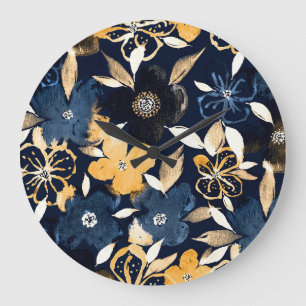 Abstract Florals: Watercolor Repeating Pattern Large Clock