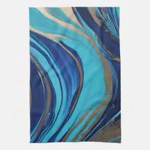 Abstract-Flow Art-Blue and Gold- Kitchen Towel
