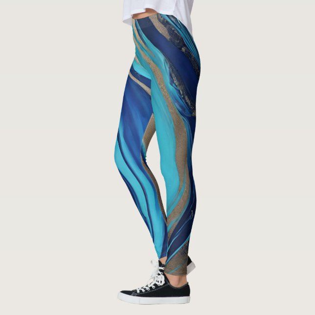 Abstract-Flow Art-Blue and Gold- Leggings (Left)