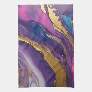 Abstract-Flow Art-Blue Pink Purple and Gold- Kitchen Towel