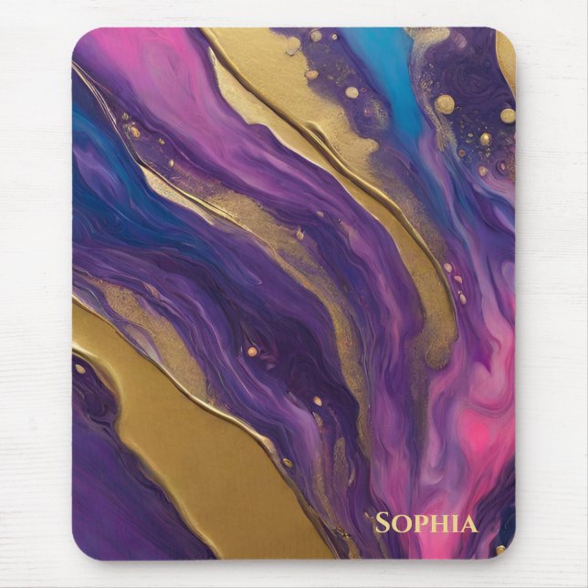 Abstract Flow Art- Blue Purple Pink and Gold- Mouse Pad (Front)