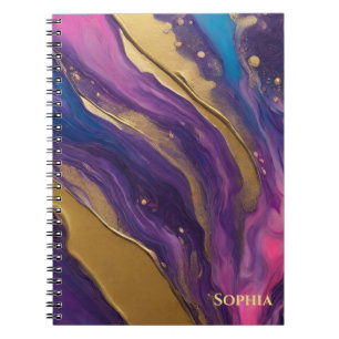 Abstract Flow Art- Blue Purple Pink and Gold- Notebook