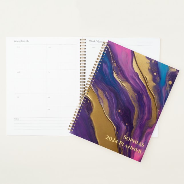 Abstract Flow Art- Blue Purple Pink and Gold- Planner (Display)