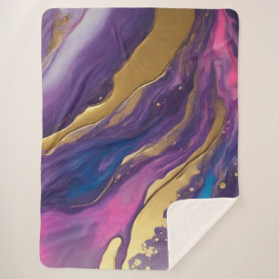 Abstract Flow Art-Blue Purple Pink and Gold- Sherpa Blanket