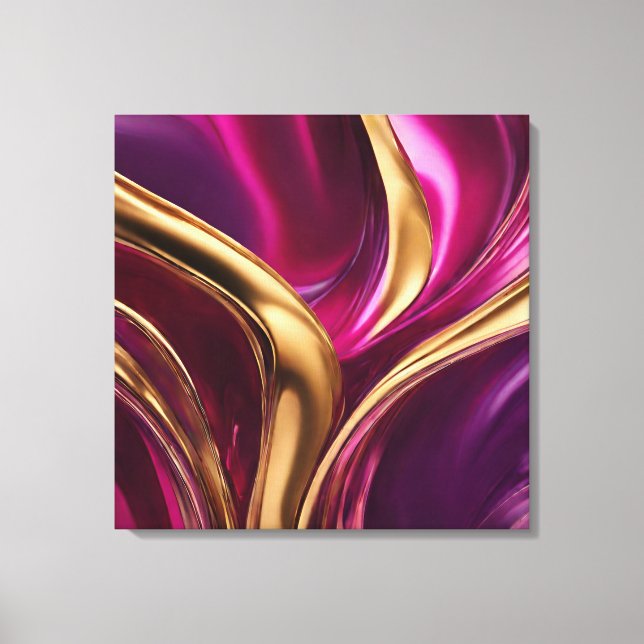 Abstract-Flow Art-Fuchsia Purple and Gold- Canvas Print (Front)