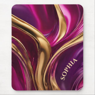 Abstract Flow Art- Fuchsia Purple and Gold- Mouse Pad