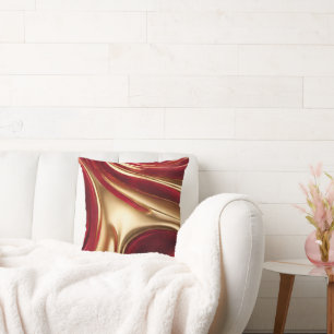 Abstract-Flow Art-Red and Gold-Christmas Home- Throw Pillow