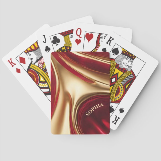 Abstract Flow Art- Red and Gold- Playing Cards (Back)