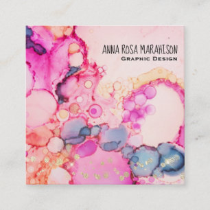 *~* Abstract Flow Bubbles Peach Pink Blue Square Business Card
