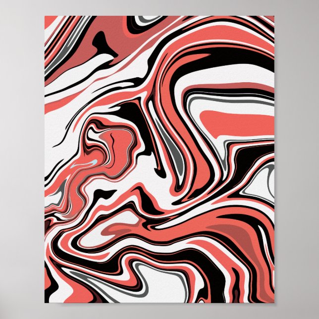 Abstract Flow of Orange, White, and Black Poster (Front)