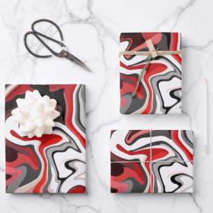Abstract Flow of Red, black, white & Grey Tones Wrapping Paper Sheet