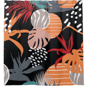 Abstract flower and tropical leaves drawing seamle