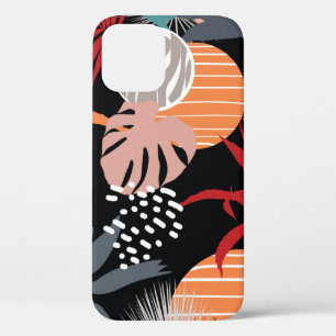 Abstract flower and tropical leaves drawing seamle iPhone 12 case