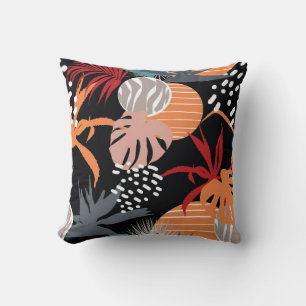 Abstract flower and tropical leaves drawing seamle throw pillow
