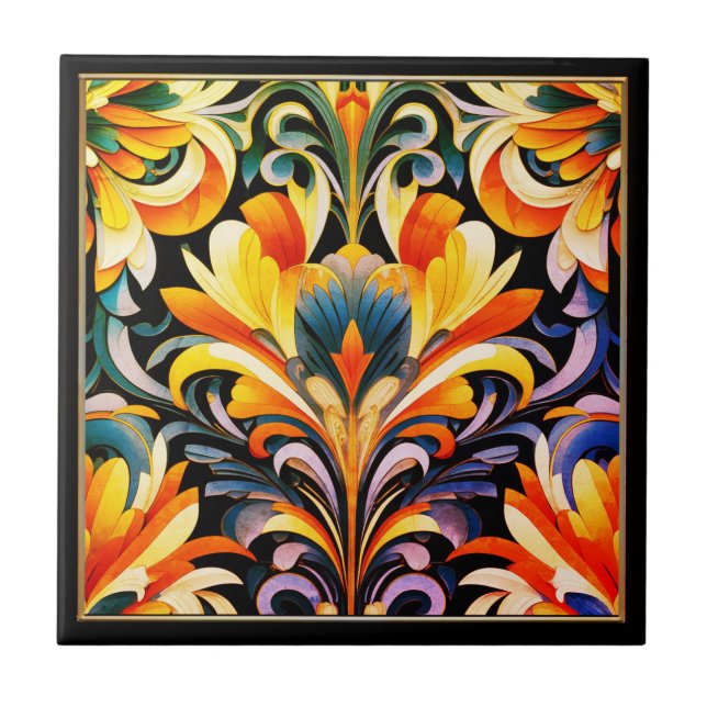 Abstract Flower Art Deco Design Ceramic Tile (Front)