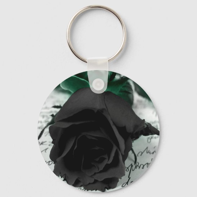 Abstract Flower Black Rose Letter Keychain (Front)