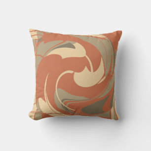 Abstract Flower Burnt Orange Beige Taupe Mosaic Throw Pillow
