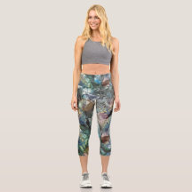 Abstract Flower Cropped Yoga Pants