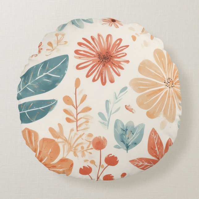 Abstract Flower Designed  Round Pillow (Front)