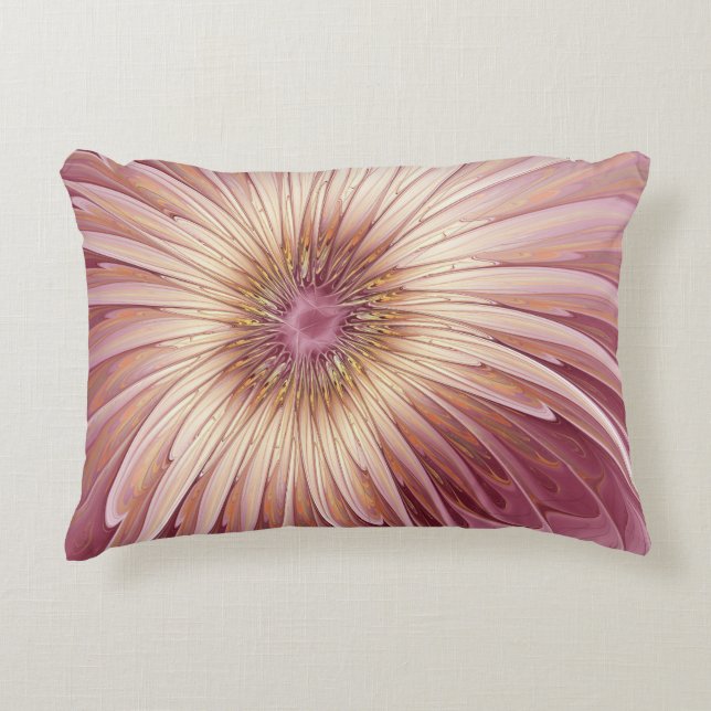 Abstract Flower Fractal Art & Shades of Burgundy Accent Pillow (Front)