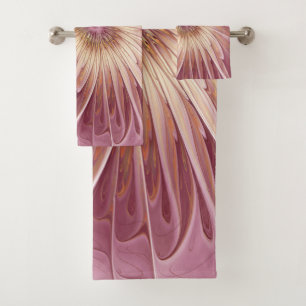 Abstract Flower Fractal Art & Shades of Burgundy Bath Towel Set