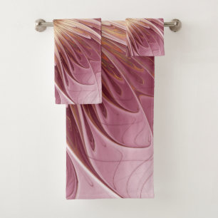 Abstract Flower Fractal Art & Shades of Burgundy Bath Towel Set