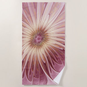 Abstract Flower Fractal Art & Shades of Burgundy Beach Towel
