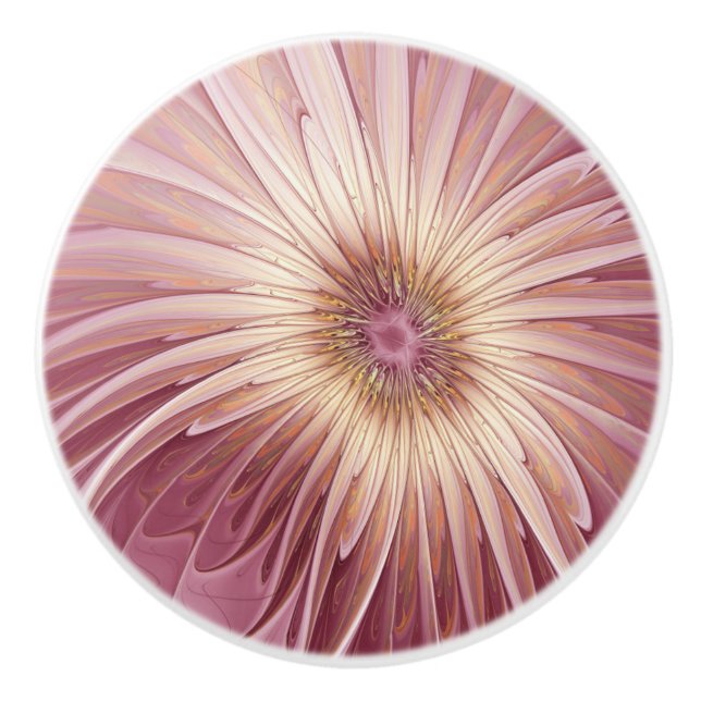 Abstract Flower Fractal Art & Shades of Burgundy Ceramic Knob (Front)