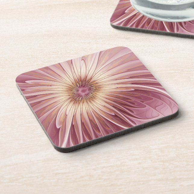 Abstract Flower Fractal Art & Shades of Burgundy Coaster (Left Side)