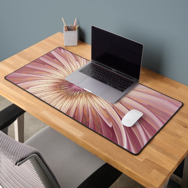 Abstract Flower Fractal Art & Shades of Burgundy Desk Mat (Office 2)