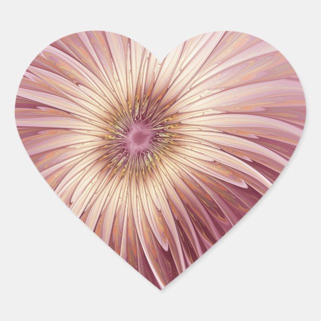 Abstract Flower Fractal Art & Shades of Burgundy Heart Sticker (Front)