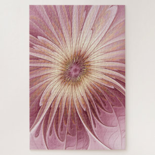 Abstract Flower Fractal Art & Shades of Burgundy Jigsaw Puzzle