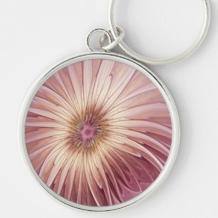 Abstract Flower Fractal Art & Shades of Burgundy Keychain