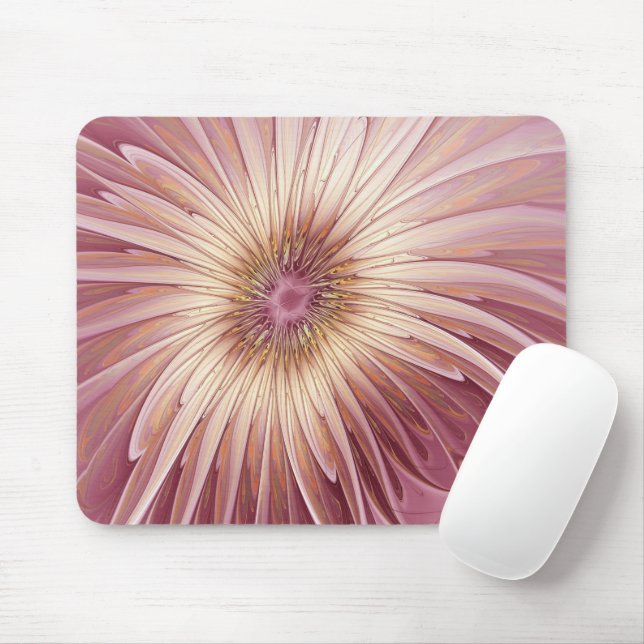 Abstract Flower Fractal Art & Shades of Burgundy Mouse Pad (With Mouse)
