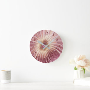 Abstract Flower Fractal Art & Shades of Burgundy Round Clock