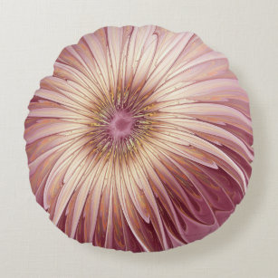 Abstract Flower Fractal Art & Shades of Burgundy Round Pillow